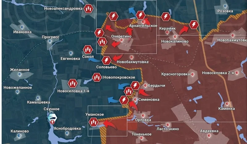 Авдеевское направление: продвижение ВС РФ в Уманском - карта боевых действий
